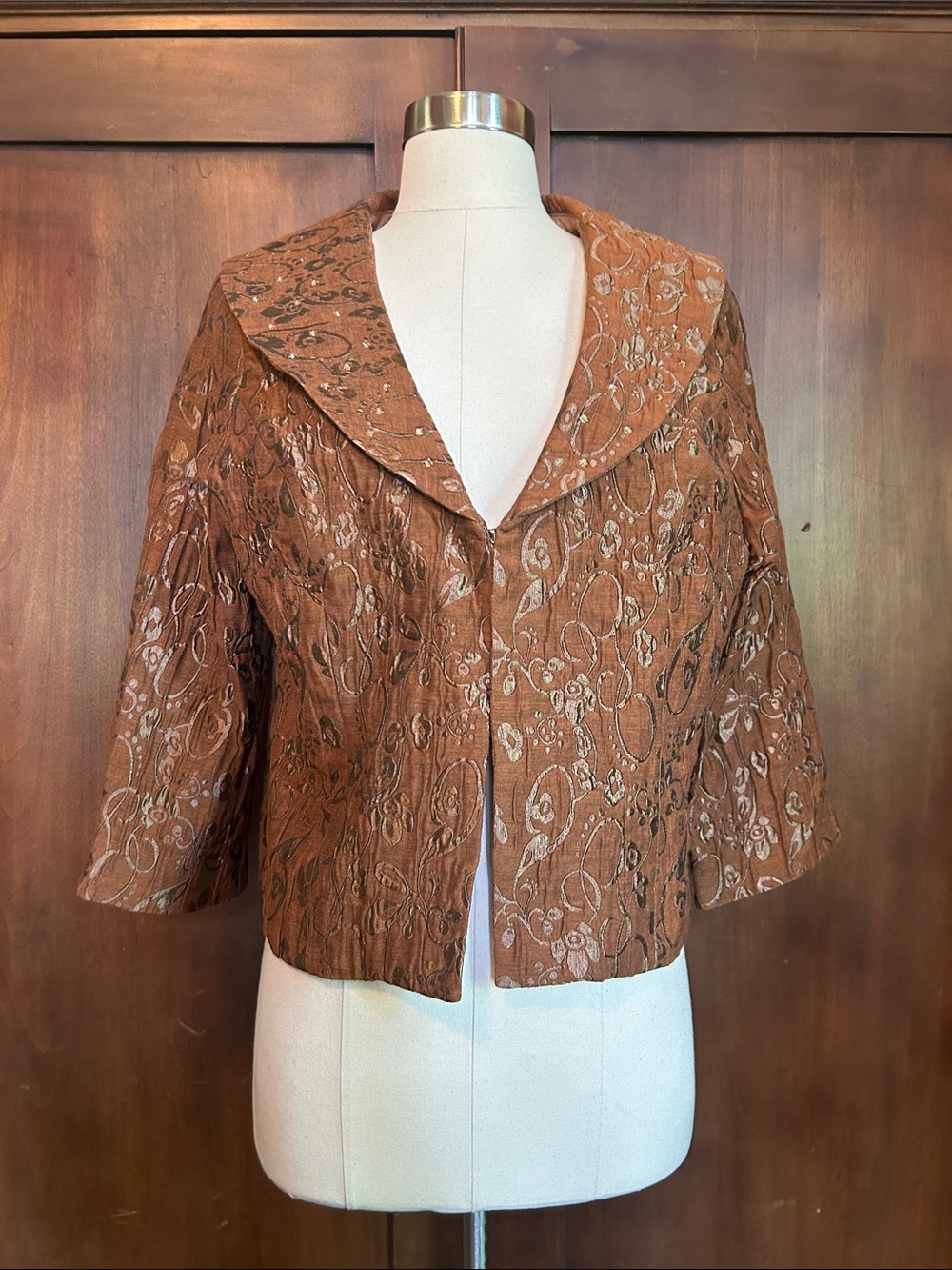 Women’s Brown Floral “Tooled” Rhinestones Jacket L